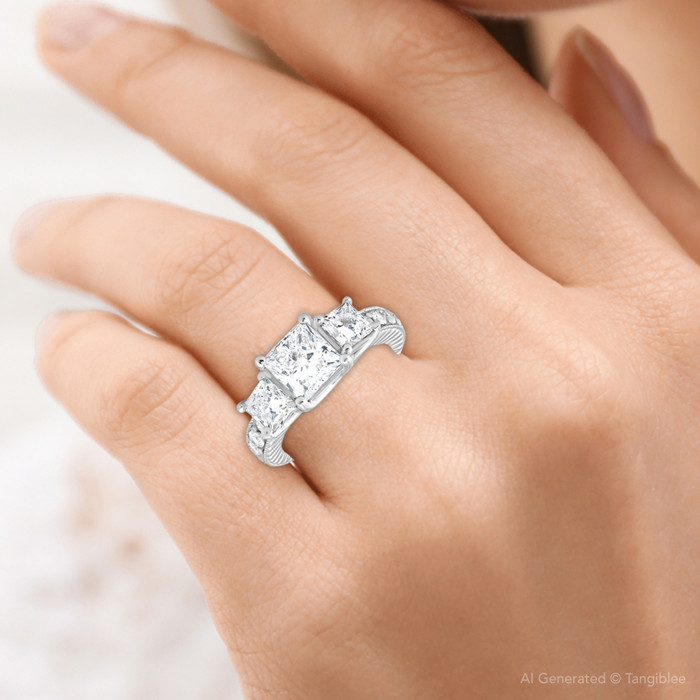 2 3/4CT Princess Cut Three Stone Vintage Diamond Engagement Ring Lab Grown 14k 2 3/4CT Princess Cut Three Stone Vintage Diamond Engagement Ring Lab Grown 14k