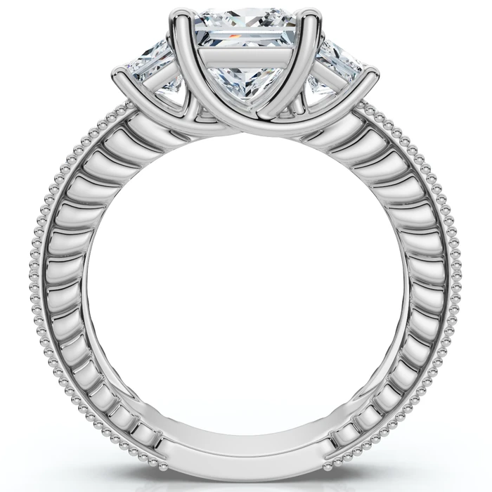2 3/4CT Princess Cut Three Stone Vintage Diamond Engagement Ring Lab Grown 14k