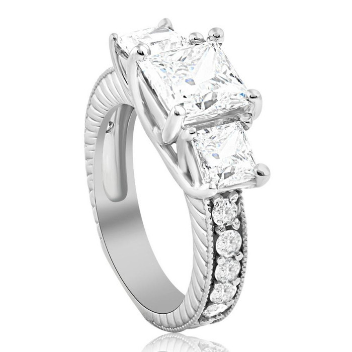 2 3/4CT Princess Cut Three Stone Vintage Diamond Engagement Ring Lab Grown 14k 2 3/4CT Princess Cut Three Stone Vintage Diamond Engagement Ring Lab Grown 14k