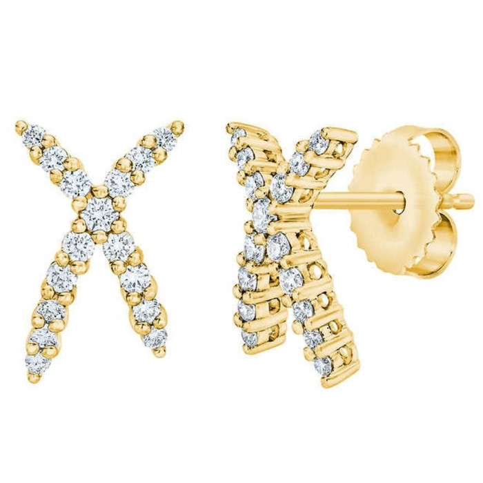 1/2Ct T.W. Diamond Fashion Women's X Shape Lab Grown Earrings 10k Gold Studs 1/2Ct T.W. Diamond Fashion Women's X Shape Lab Grown Earrings 10k Gold Studs