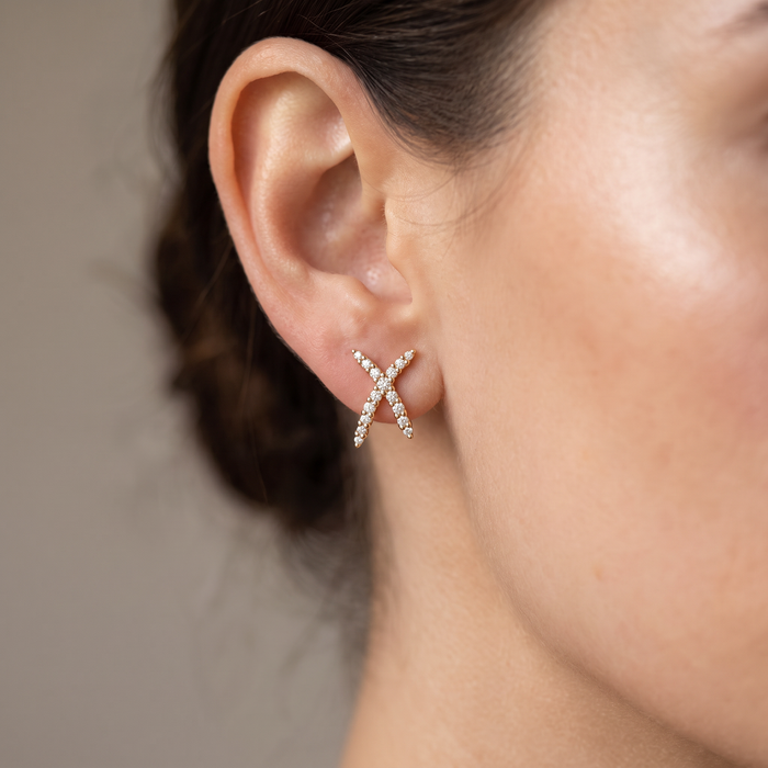 1/2Ct T.W. Diamond Fashion Women's X Shape Lab Grown Earrings 10k Gold Studs
