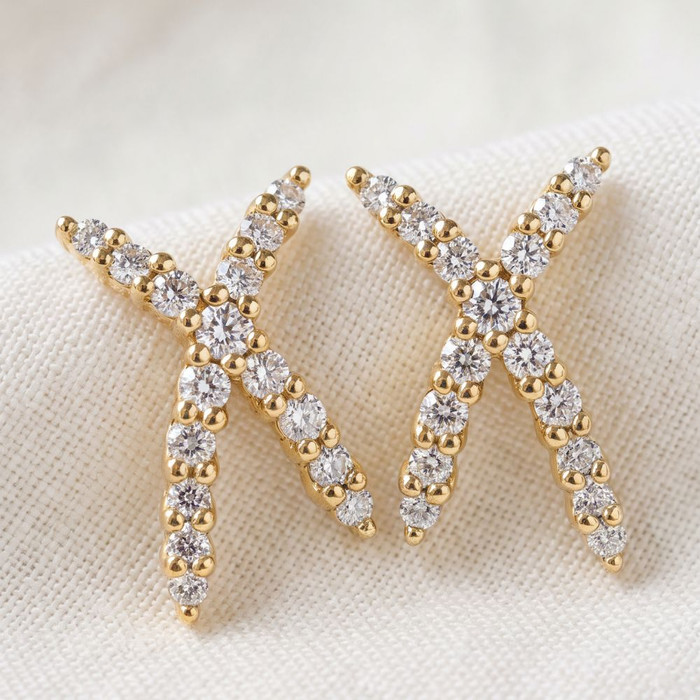1/2Ct T.W. Diamond Fashion Women's X Shape Lab Grown Earrings 10k Gold Studs