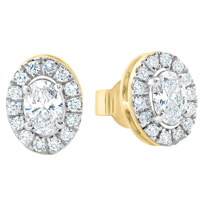 3/4Ct Oval Diamond Halo Earrings in White or Yellow Gold Lab Grown 3/4Ct Oval Diamond Halo Earrings in White or Yellow Gold Lab Grown