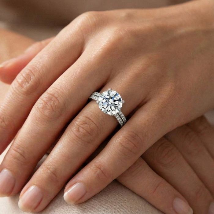 Certified 4 1/2Ct Diamond Engagement Ring Multi-Row Pave Diamonds Gold Lab Grown