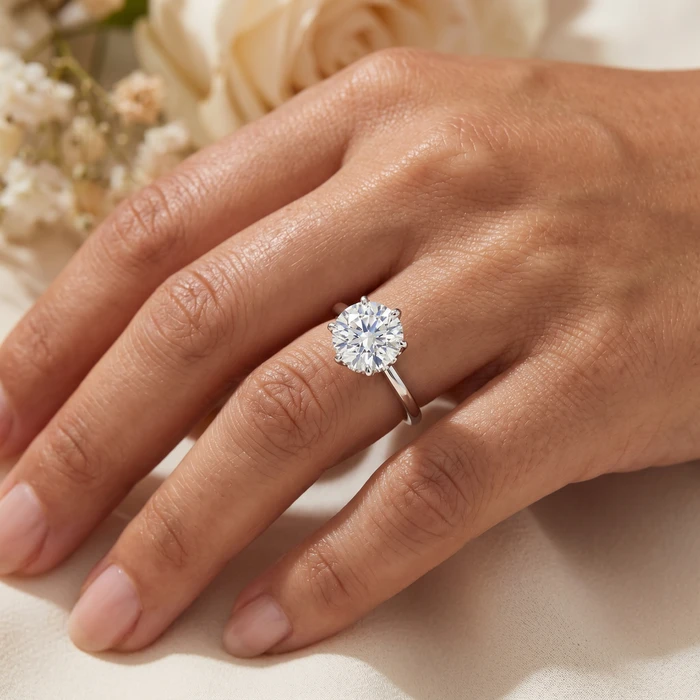 3Ct Round Cut Certified Lab Grown Diamond Engagement Ring White or Yellow Gold