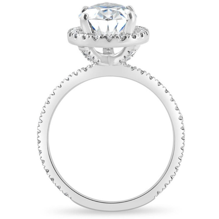 3 5/8Ct Pear Shape Halo Diamond Engagement Ring Lab Grown White or Yellow Gold