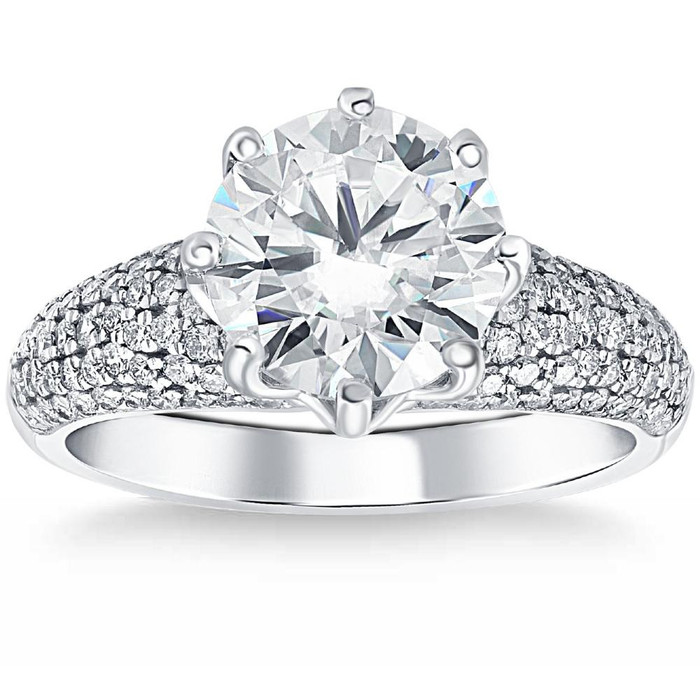 Certified 4 5/8 Ct Pave Diamond Engagement Ring 14k White Gold Lab Grown