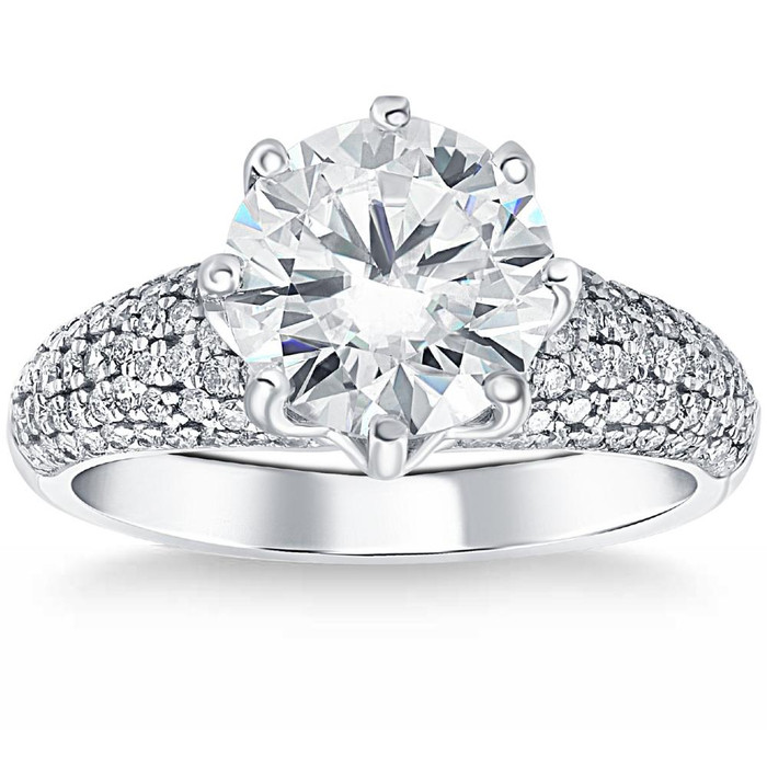 Certified 4 5/8 Ct Pave Diamond Engagement Ring 14k White Gold Lab Grown