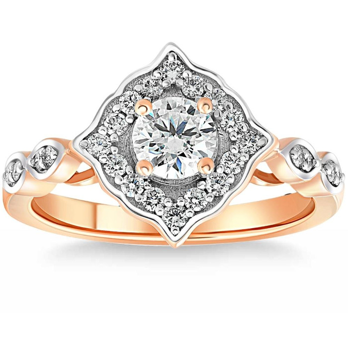 3/4Ct Round Moissanite & Lab Grown Diamond Engagement in Ring Rose or White Gold