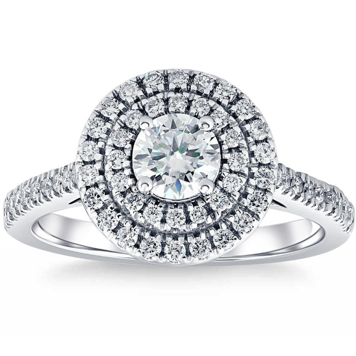 1 Ct T.W. Diamond Halo Moissanite Lab Grown Engagement Ring