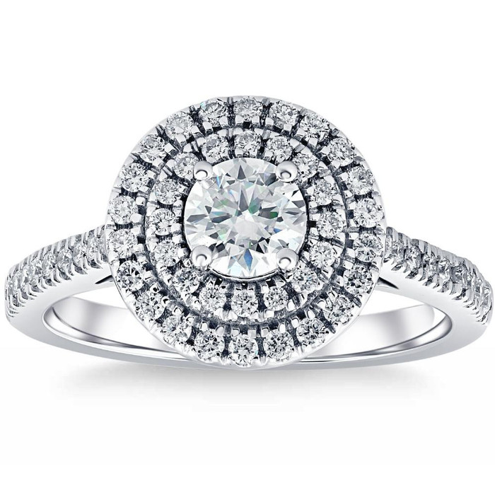 1 Ct T.W. Diamond Halo Moissanite & Lab Grown Engagement Ring in 10k White Gold 1 Ct T.W. Diamond Halo Moissanite & Lab Grown Engagement Ring in 10k White Gold