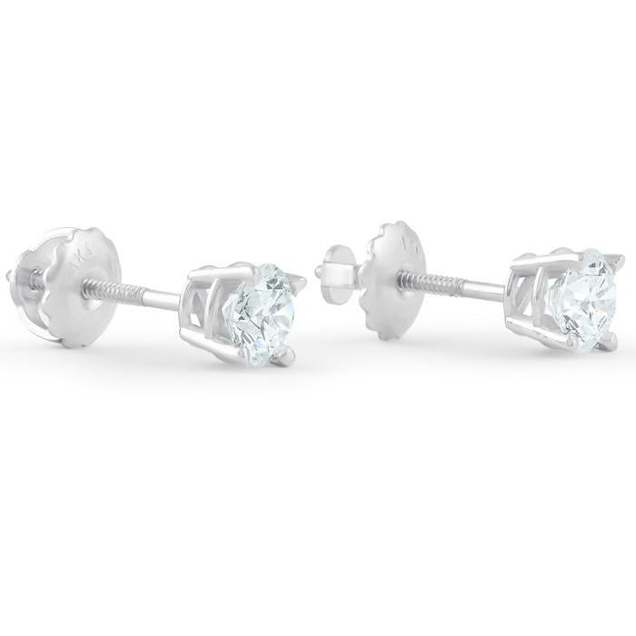 1 Ct Diamond Screw Back Studs 14k White Gold Lab Grown Eco Friendly