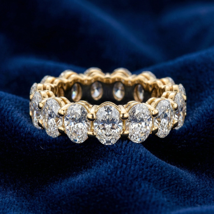 6 Ct TW Oval Cut Moissanite Eternity Ring 14k Yellow Gold Womens Wedding Band