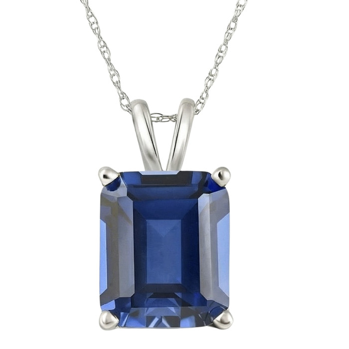 7 1/2Ct Blue Sapphire Diamond Solitaire Pendant 14k Gold Necklace Lab Grown