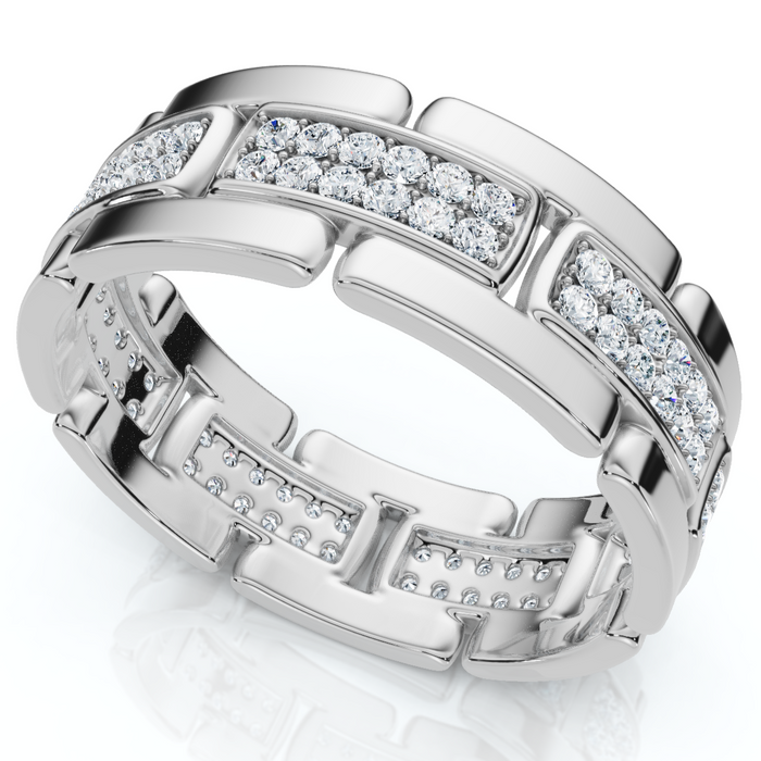 .85Ct TW Round Diamond Mens Link 8mm Wedding Band Gold Polished Ring Lab Grown