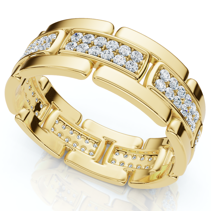 .85Ct TW Round Diamond Mens Link 8mm Wedding Band Gold Polished Ring Lab Grown