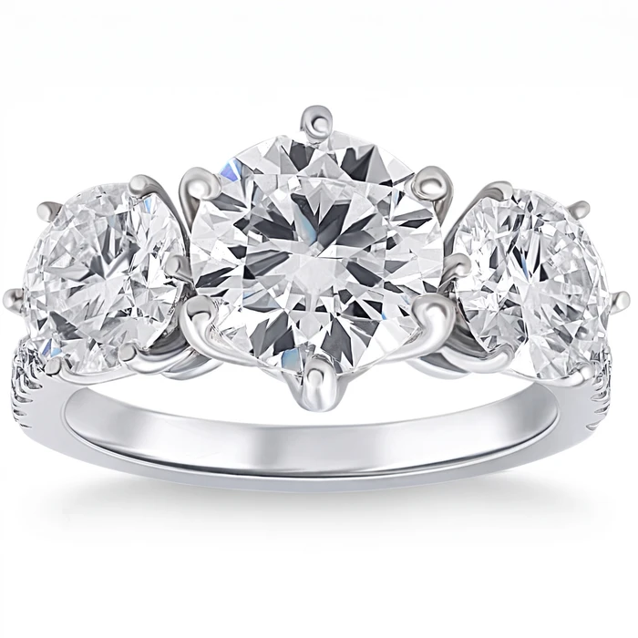 6 1/4 Ct Three Stone Diamond Engagement Ring Lab Grown White Yellow Rose Gold