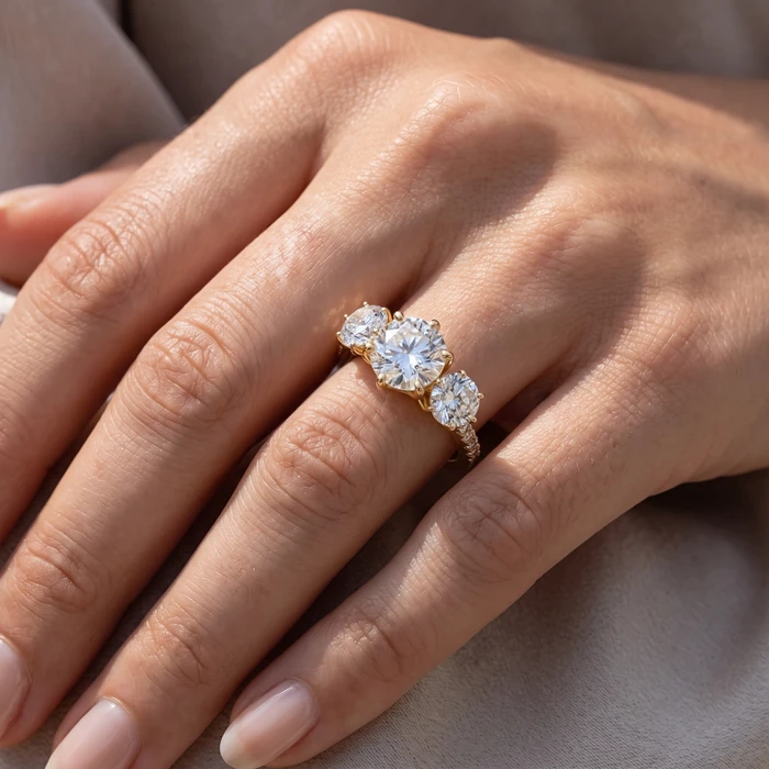 6 1/4 Ct Three Stone Diamond Engagement Ring Lab Grown White Yellow Rose Gold