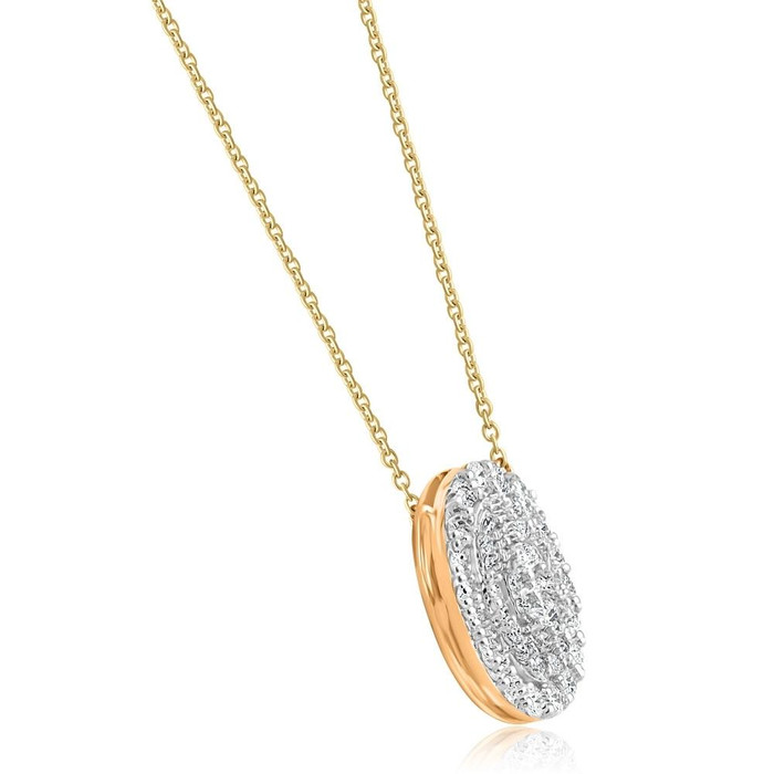 .85Ct Oval Diamond Halo Pendant Women's Yellow Gold Necklace 14mm Tall Lab Grown