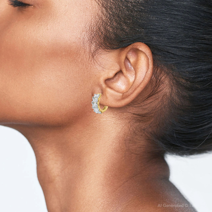 6.30Ct Emerald Cut Diamond Hoops 14k White Gold Lab Grown Earrings 3/4"