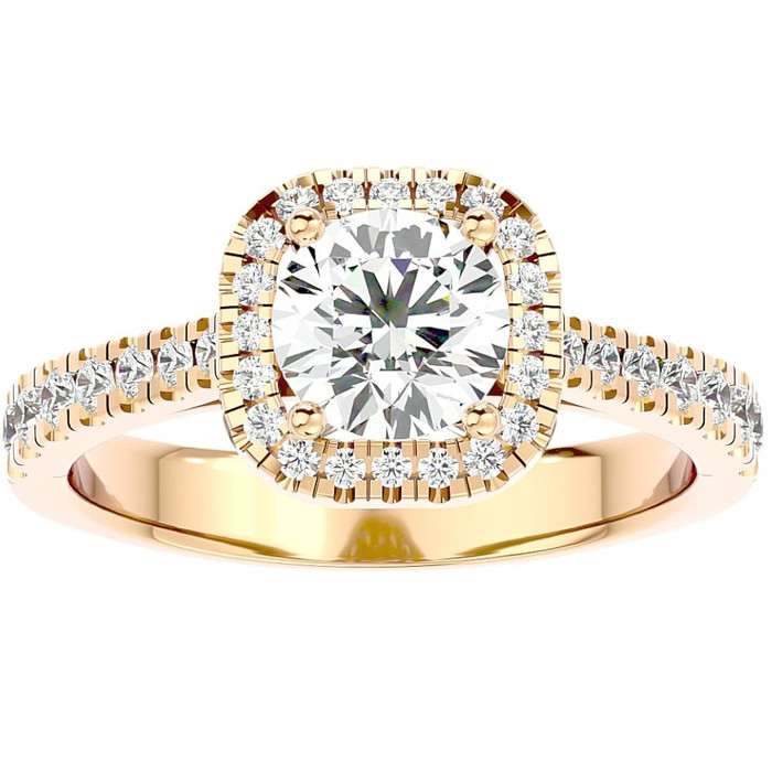 1 1/6Ct Moissanite & Diamond Cushion Halo Engagement Ring White or Yellow Gold 1 1/6Ct Moissanite & Diamond Cushion Halo Engagement Ring White or Yellow Gold