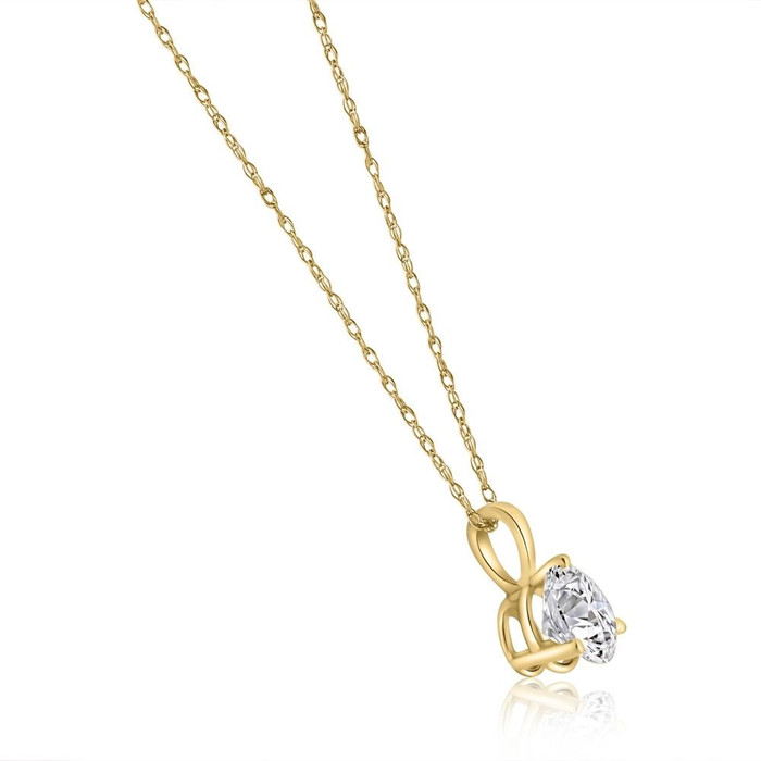 VS 1Ct Round Moissanite 3-Prong Martini Solitaire Pendant 14k Yellow Gold