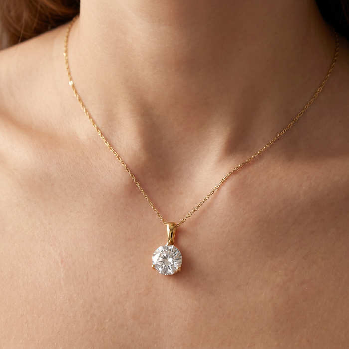 4Ct Round Moissanite 3-Prong Martini Solitaire Pendant 14k Yellow Gold