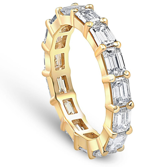 5Ct Emerald Moissanite Eternity Ring in 14k Yellow Gold