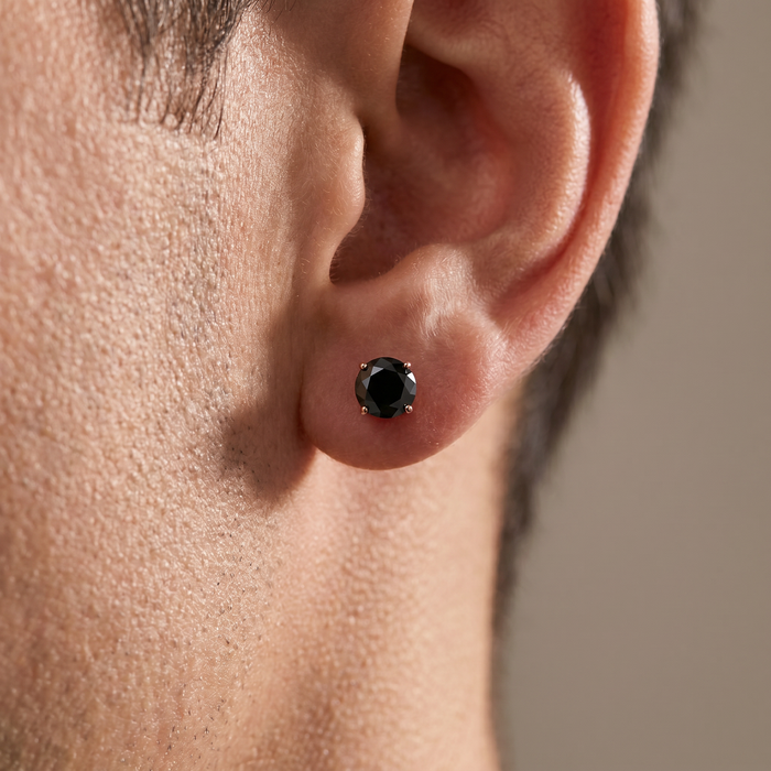 3 1/2 Ct TW (8mm) Round Black Moissanite Studs 14k Yellow Gold