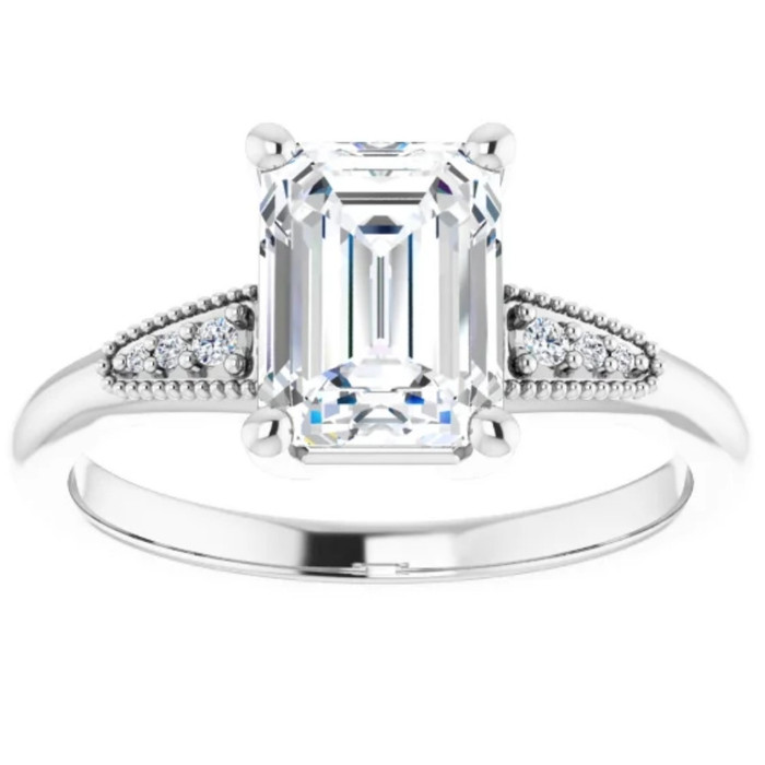 1 3/4Ct Diamond & Emerald Cut Moissanite Vintage Engagement Ring White Gold 1 3/4Ct Diamond & Emerald Cut Moissanite Vintage Engagement Ring White Gold