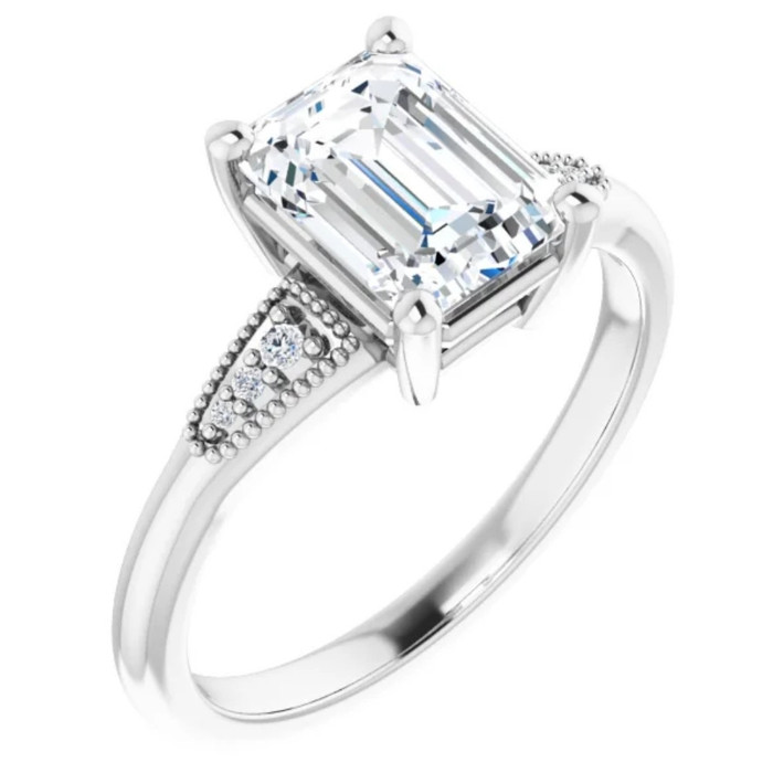 1 3/4Ct Diamond & Emerald Cut Moissanite Vintage Engagement Ring White Gold 1 3/4Ct Diamond & Emerald Cut Moissanite Vintage Engagement Ring White Gold