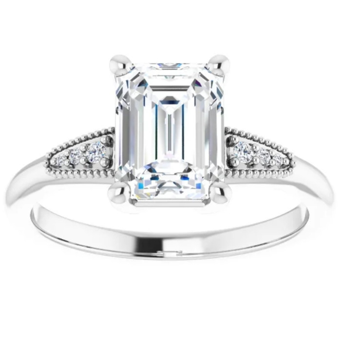 1 3/4Ct Diamond & Emerald Cut Moissanite Vintage Engagement Ring White Gold 1 3/4Ct Diamond & Emerald Cut Moissanite Vintage Engagement Ring White Gold