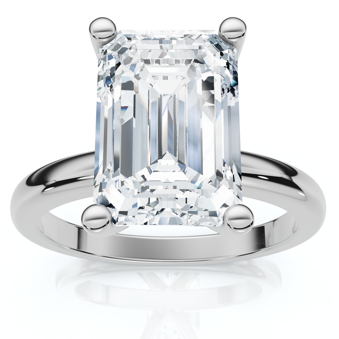 3Ct Emerald Solitaire Moissanite Engagement Ring in White Yellow or Rose Gold