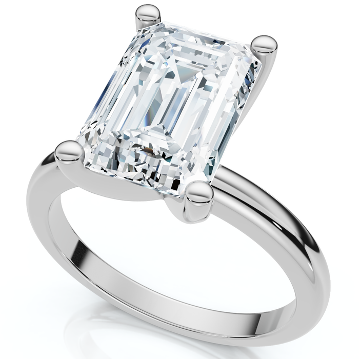 3Ct Emerald Solitaire Moissanite Engagement Ring in White Yellow or Rose Gold