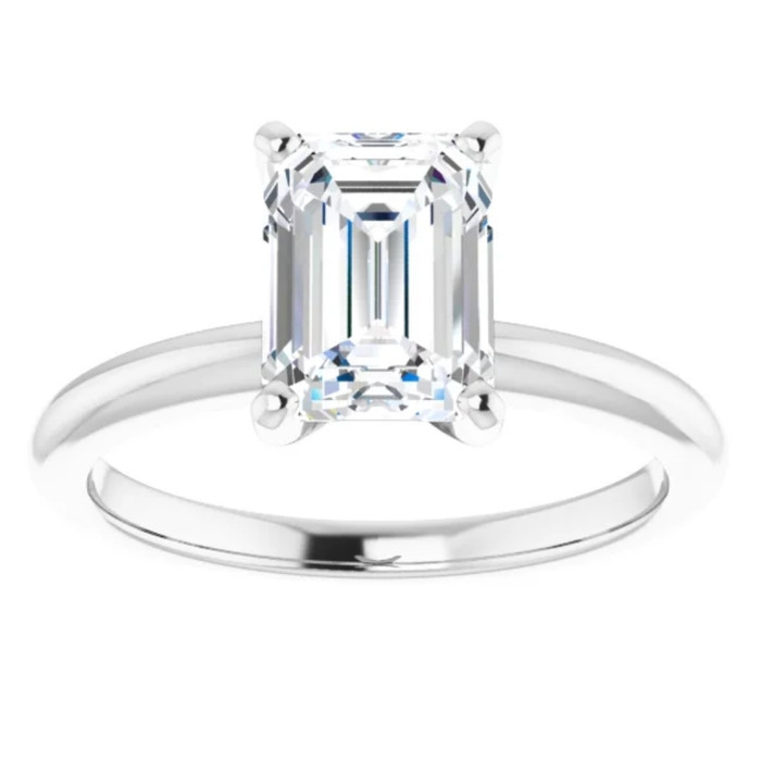 2Ct Emerald Solitaire Moissanite Engagement Ring in White Yellow or Rose Gold