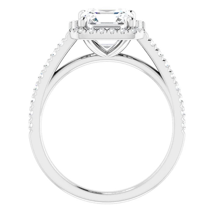 4 1/2Ct Asscher Cut Moissanite & Diamond Halo Engagement Ring in 10k Gold 4 1/2Ct Asscher Cut Moissanite & Diamond Halo Engagement Ring in 10k Gold