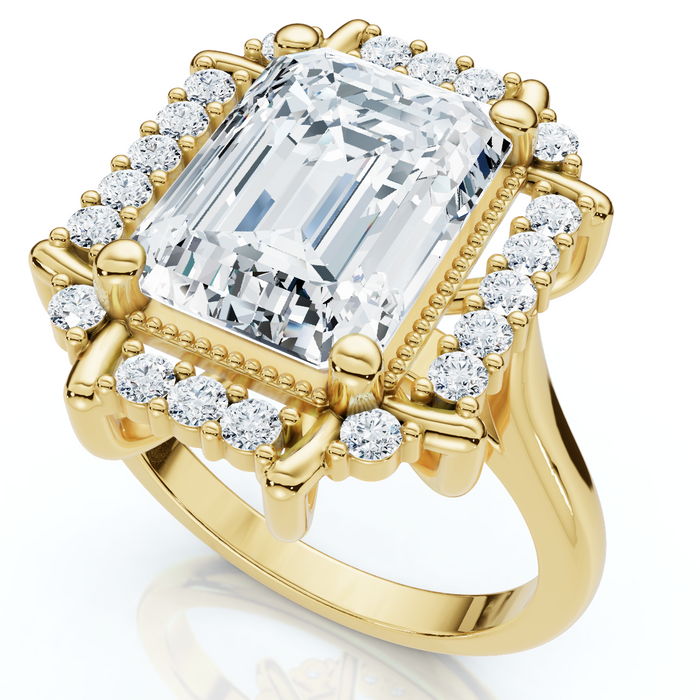 4 1/4 Ct Emerald Moissanite & Diamond Engagement Ring White Yellow or Rose Gold