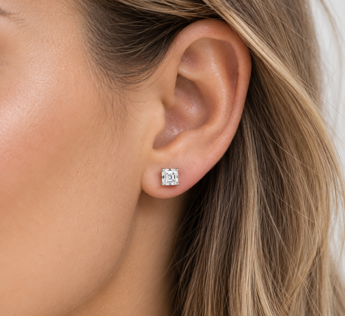 4 Ct Asscher Cut Solitaire 7MM Moissanite Studs Womens Earrings White Gold