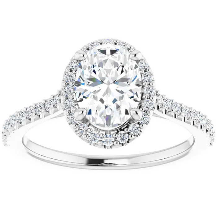 1 1/2 Ct Halo Diamond & Oval Moissanite Engagement Ring
