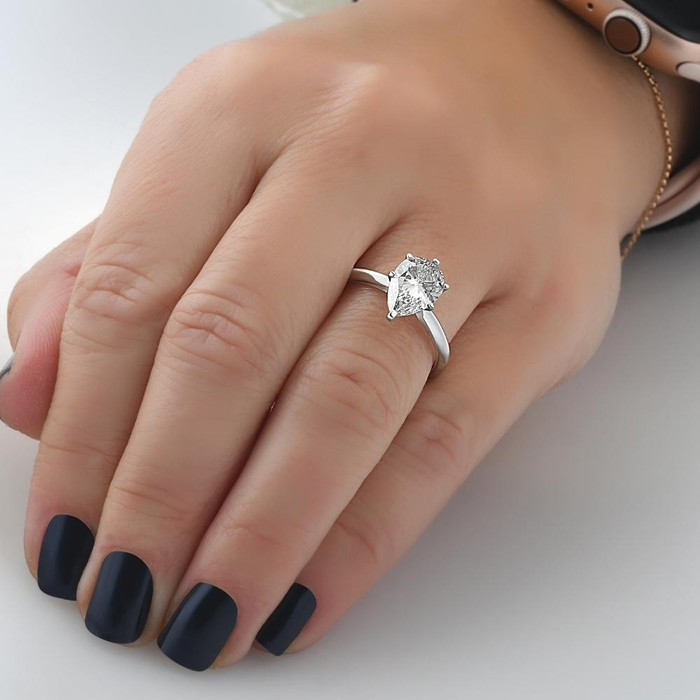 2Ct Pear Moissanite Solitaire Engagement Ring 14k White Yellow or Rose Gold