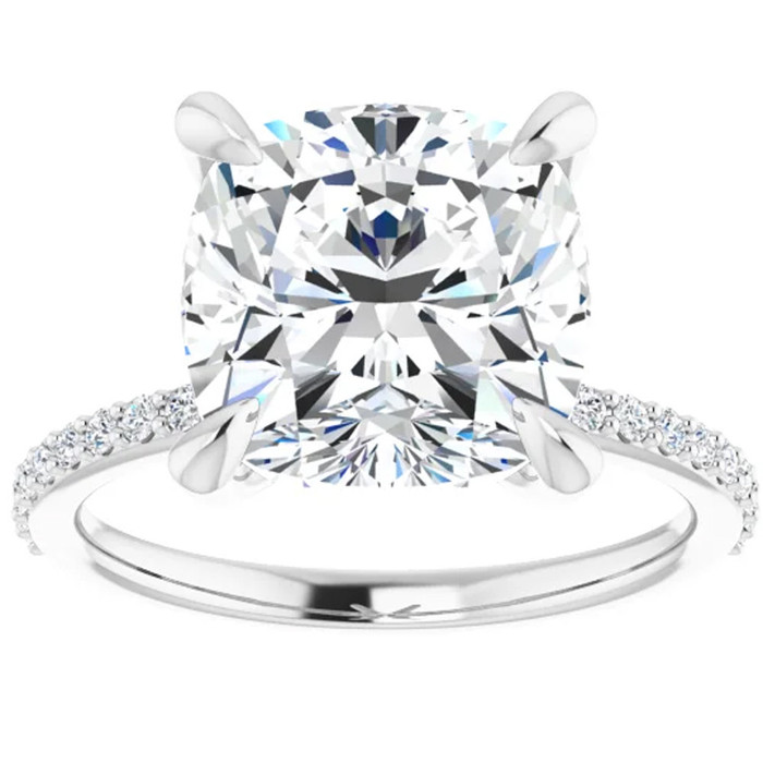 3 1/2 Cushion Moissanite and Diamond Engagement Ring 14k White Gold