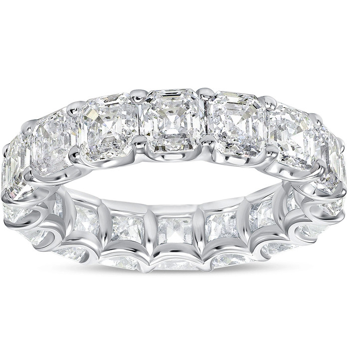 10 1/2 Ct Asscher Cut Moissanite Eternity Ring Wedding Band 10k Gold