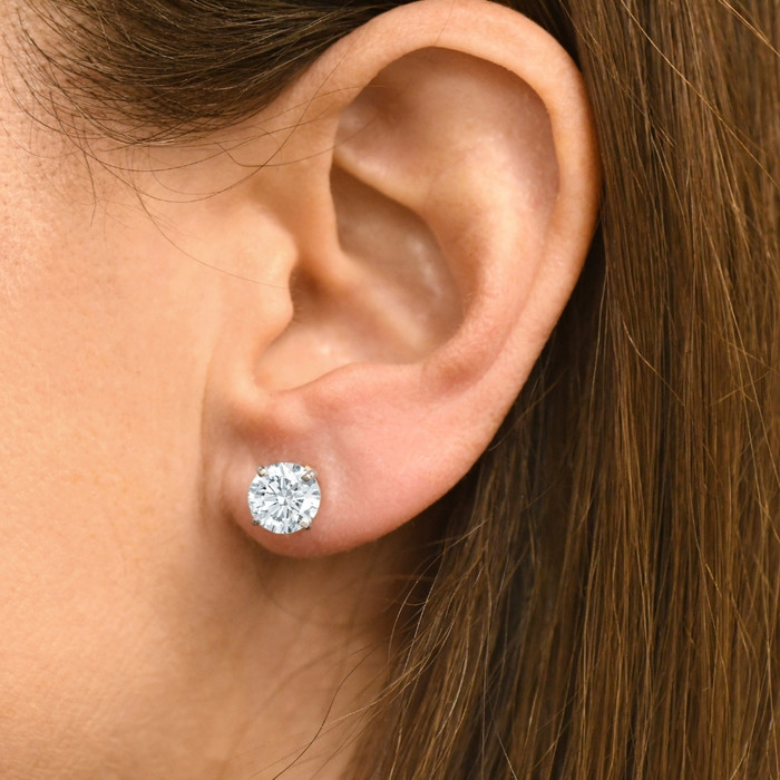 G/VS 3 Ct TW Round Moissanite Screw Back Studs 14k White Gold