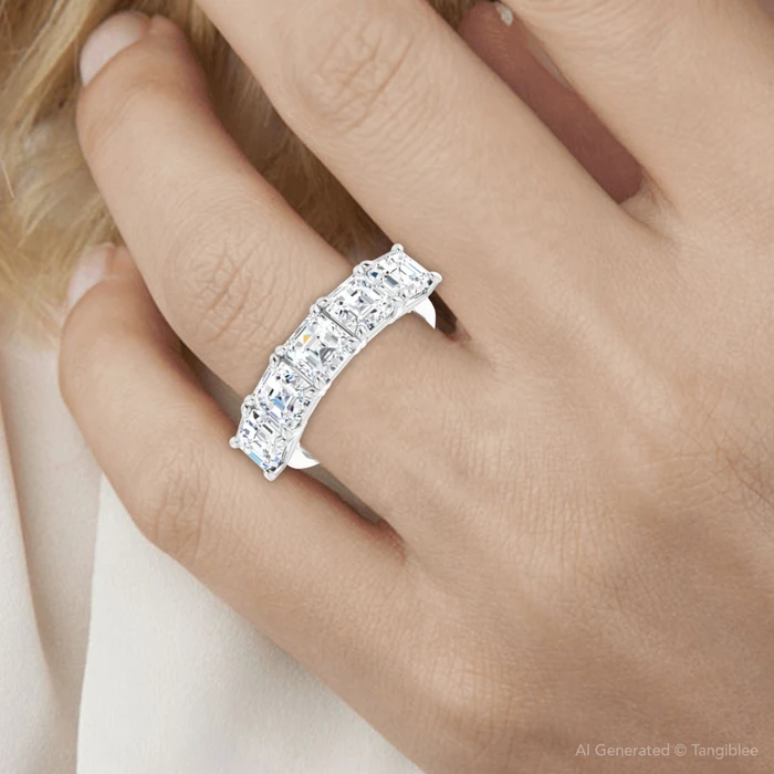 5Ct Asscher Cut Moissanite Five Stone Wedding Ring Anniversary Band White Gold