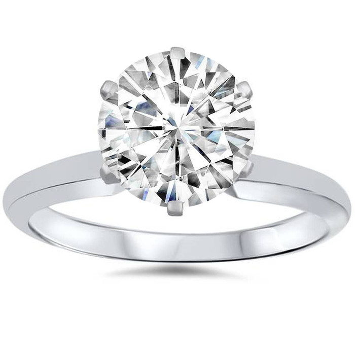 1ct Solitaire Moissanite Engagement Ring Round Brilliant 14k White Gold