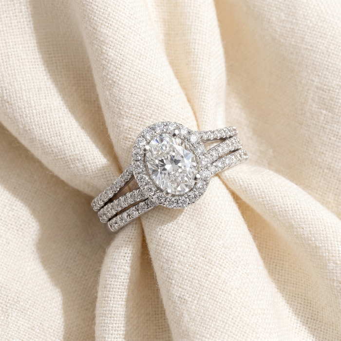 1.75Ct Diamond & Oval Moissanite Engagement Wedding Ring Set 14k White Gold