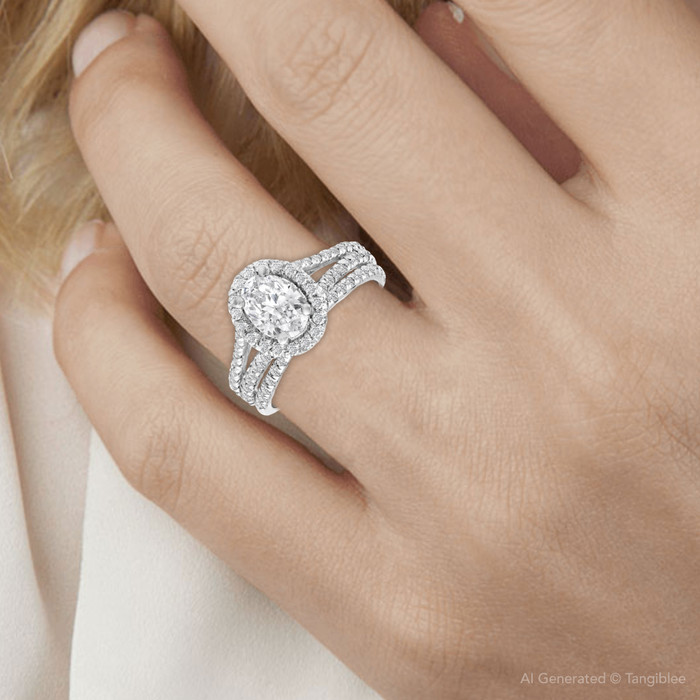 1.75Ct Diamond & Oval Moissanite Engagement Wedding Ring Set 14k White Gold