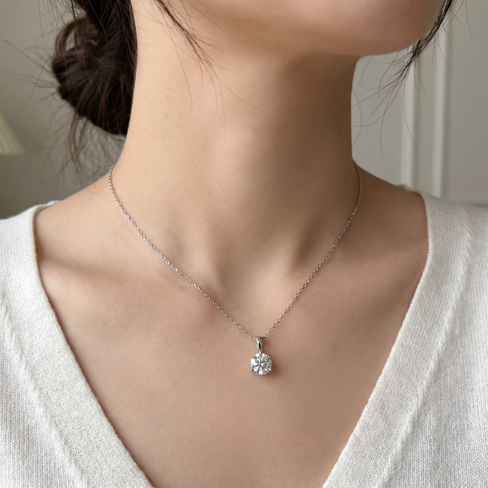 VS 1Ct Round Genuine Moissanite 3-Prong Martini Solitaire Pendant 14k White Gold