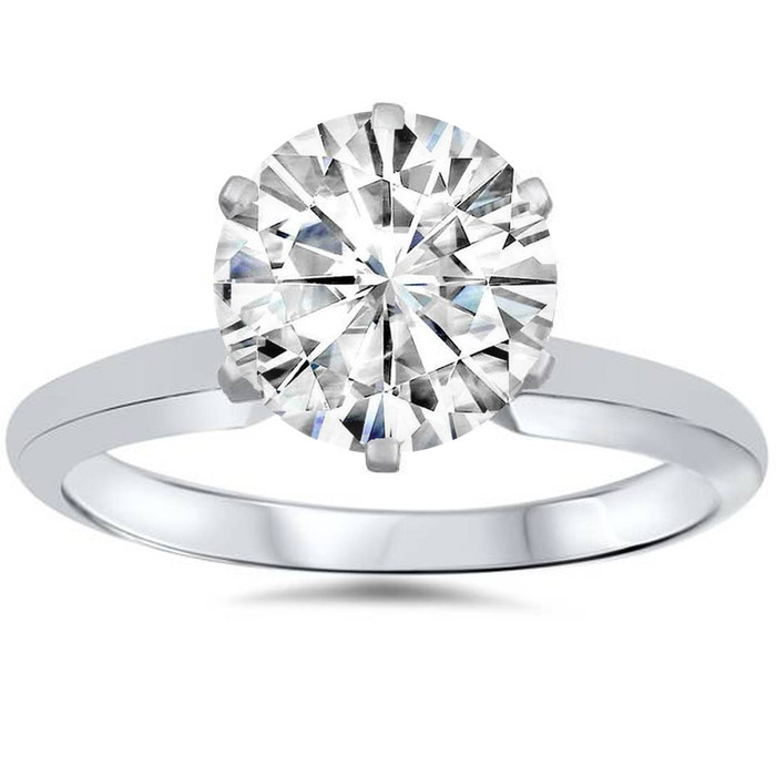 VVS 3ct Solitaire Moissanite Engagement Ring Round Brilliant 14k White Gold