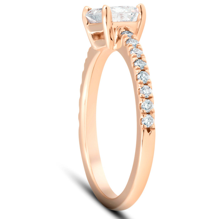 1 1/2Ct Sideways Emerald Cut Moissanite & Diamond Engagement Ring 14k Rose Gold 1 1/2Ct Sideways Emerald Cut Moissanite & Diamond Engagement Ring 14k Rose Gold